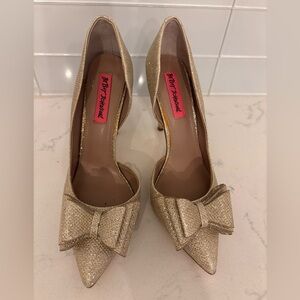 Betsey Johnson Glittering Gold Heels with Bow